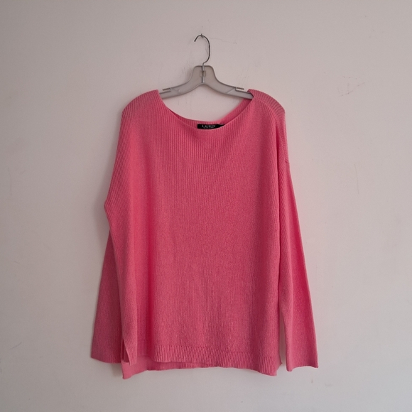Lauren Ralph Lauren Sweater Women's PL Pink Boat Neck Preppy Barbiecore Winter - Picture 1 of 10